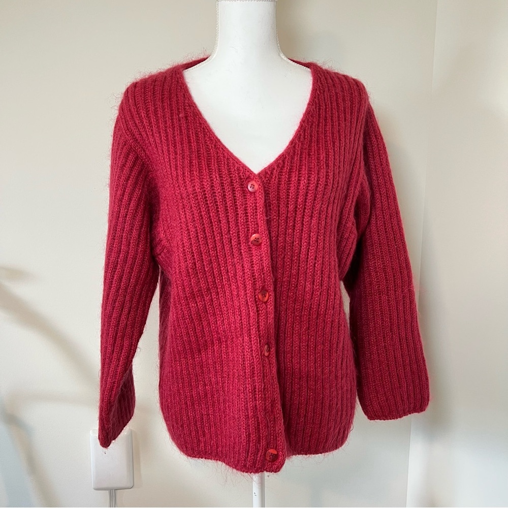 L.L. Bean Vintage 1980-90s Red Mohair Wool Blend Cardigan Sweater ❤️